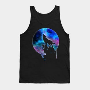 Howling Wolf - Full Moon - watercolour - Art - Trend - Splatter- Gift - Universe - Space - Galaxy Tank Top